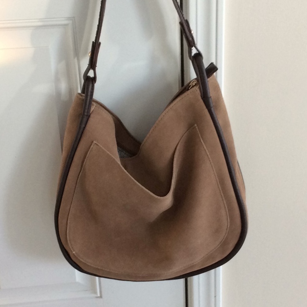 Beautiful brown suede and fax leather handbag.